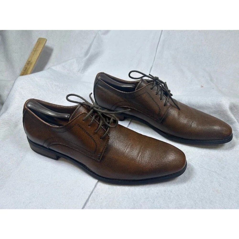 Robert Wayne Duff  Brown Textured Leather Derby Dress Shoes Mens Size US 11D